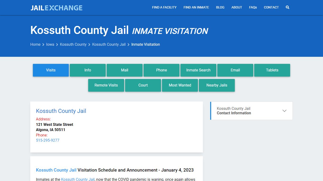 Kossuth County Jail Inmate Visitation - Jail Exchange