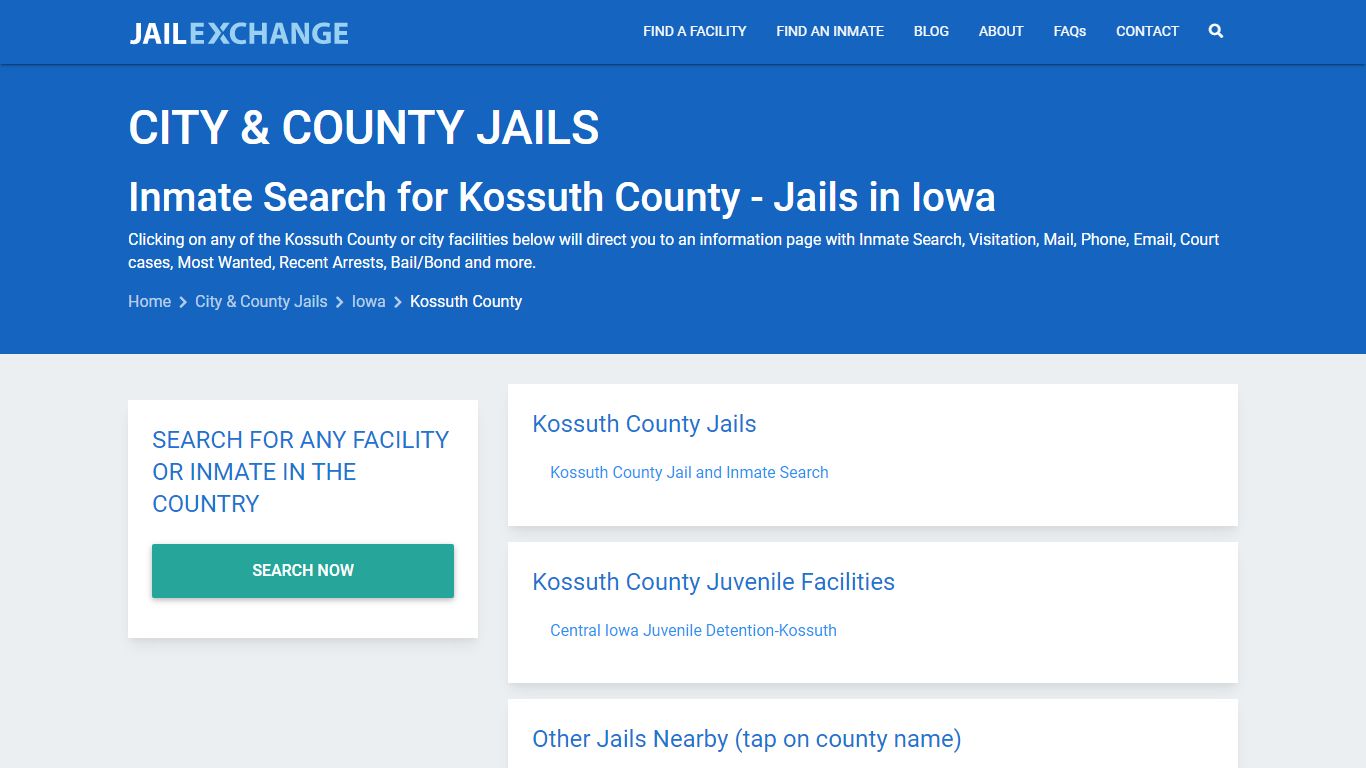Inmate Search for Kossuth County | Jails in Iowa - Jail Exchange